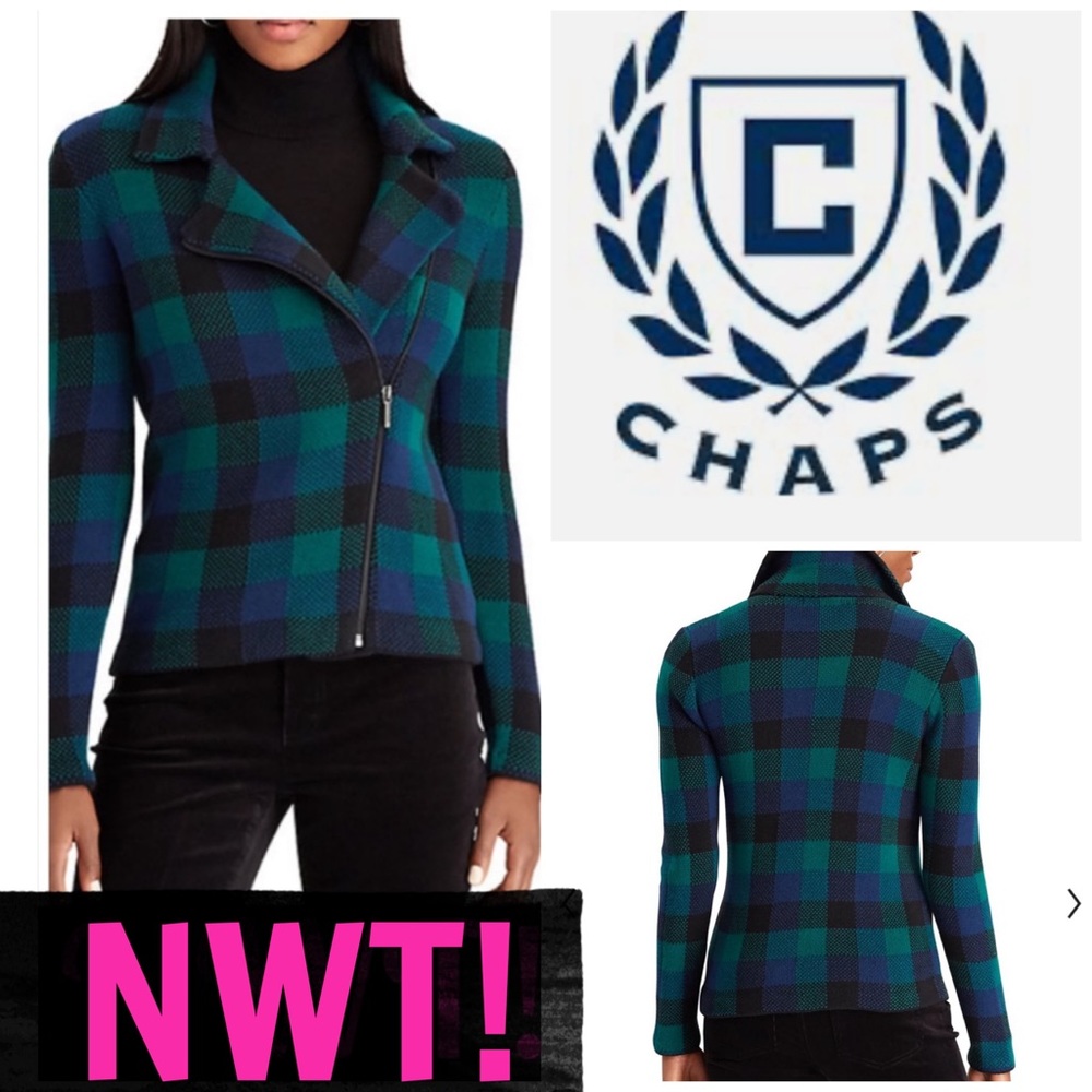NWT! CHAPS ASYMMETRICAL ZIP UP SWEATER JACKET